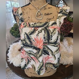 Loft - White Tropical Crop Top Tank - S